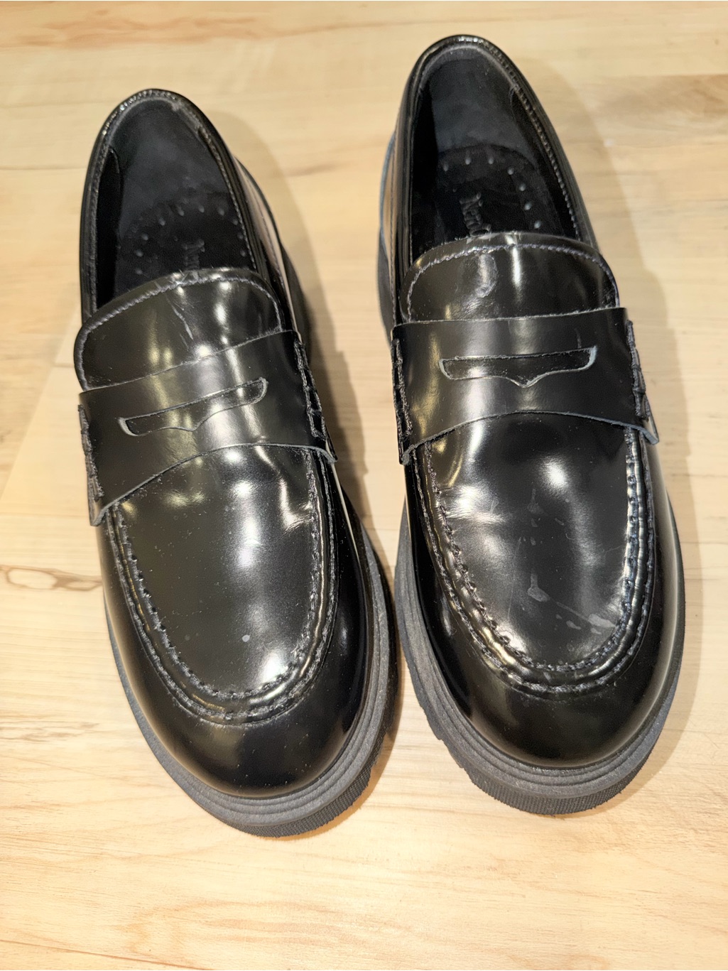 Nero Giardini Made In Italy Black Shiny Leather Platform Loafers, Sz 35